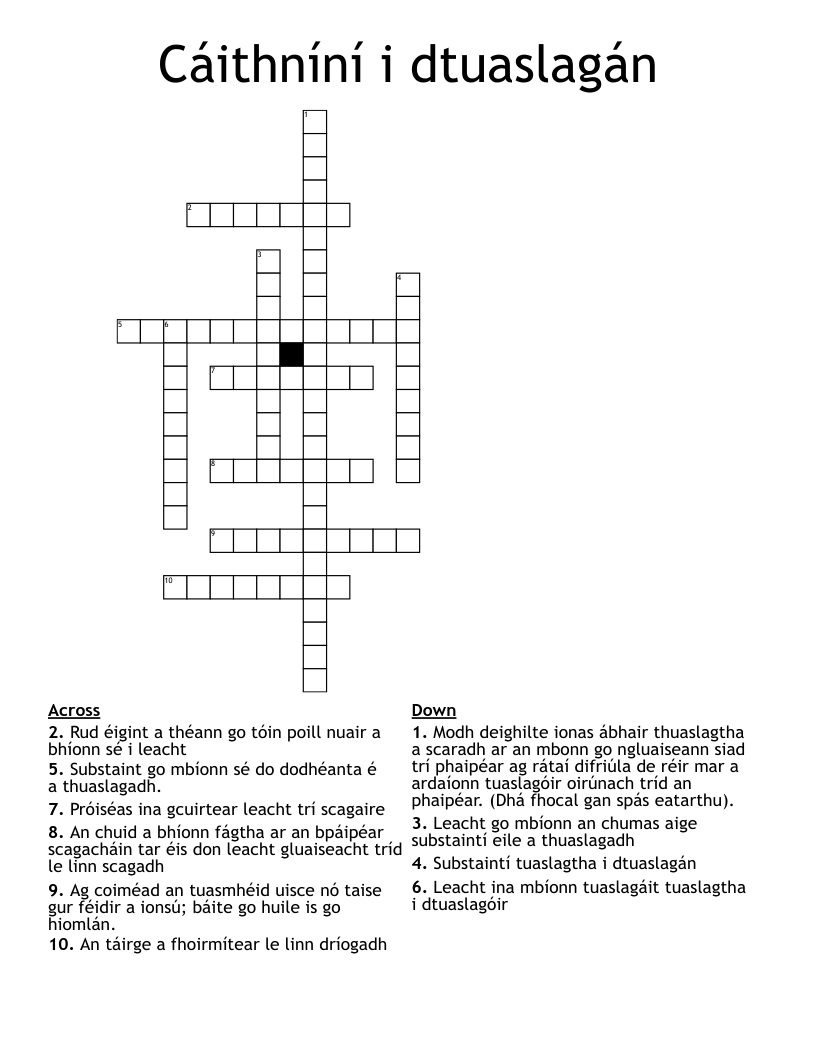 Cáithníní i dtuaslagán Crossword