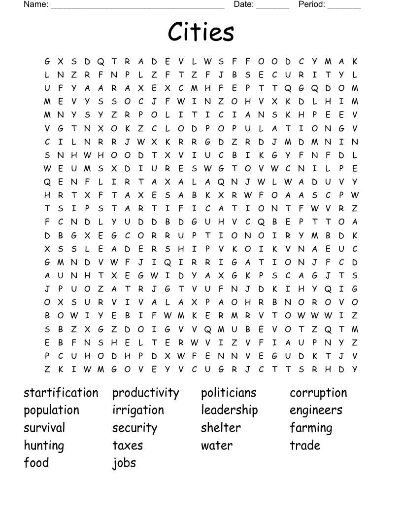 Cities Word Search