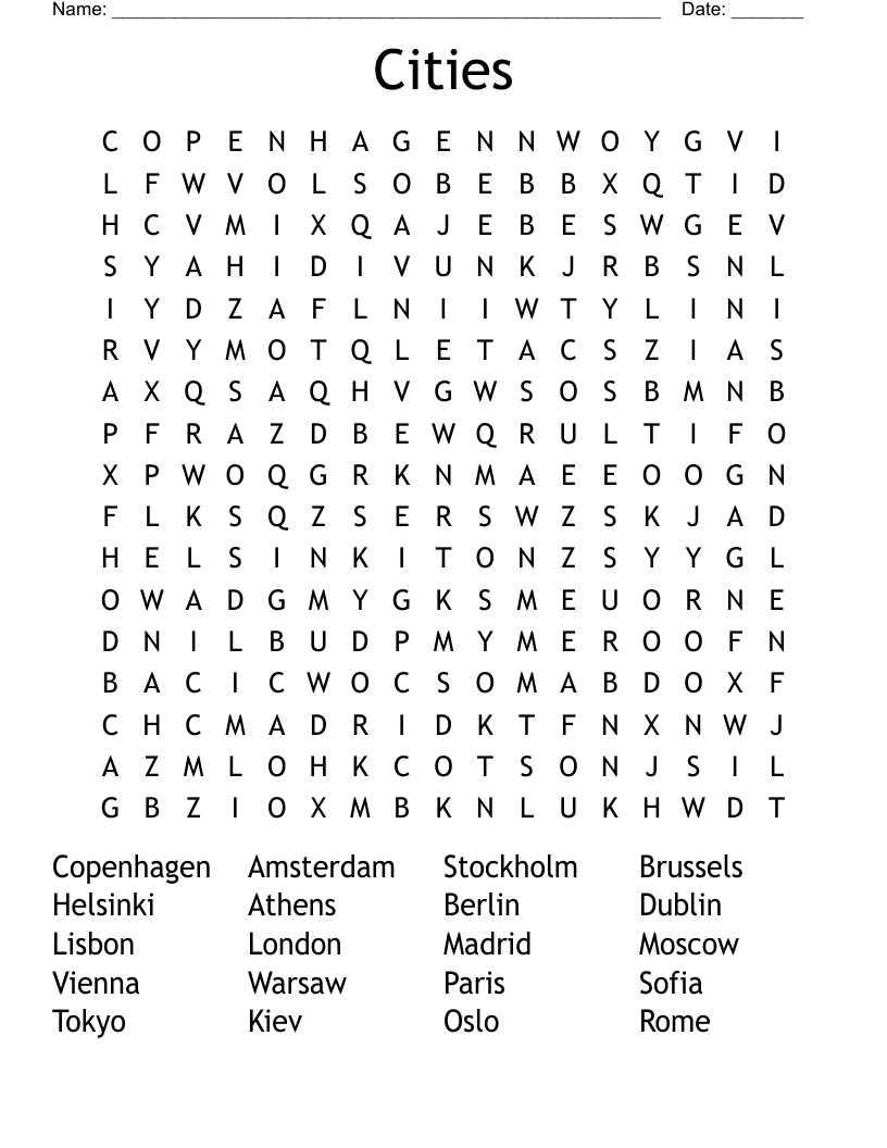 Cities Word Search