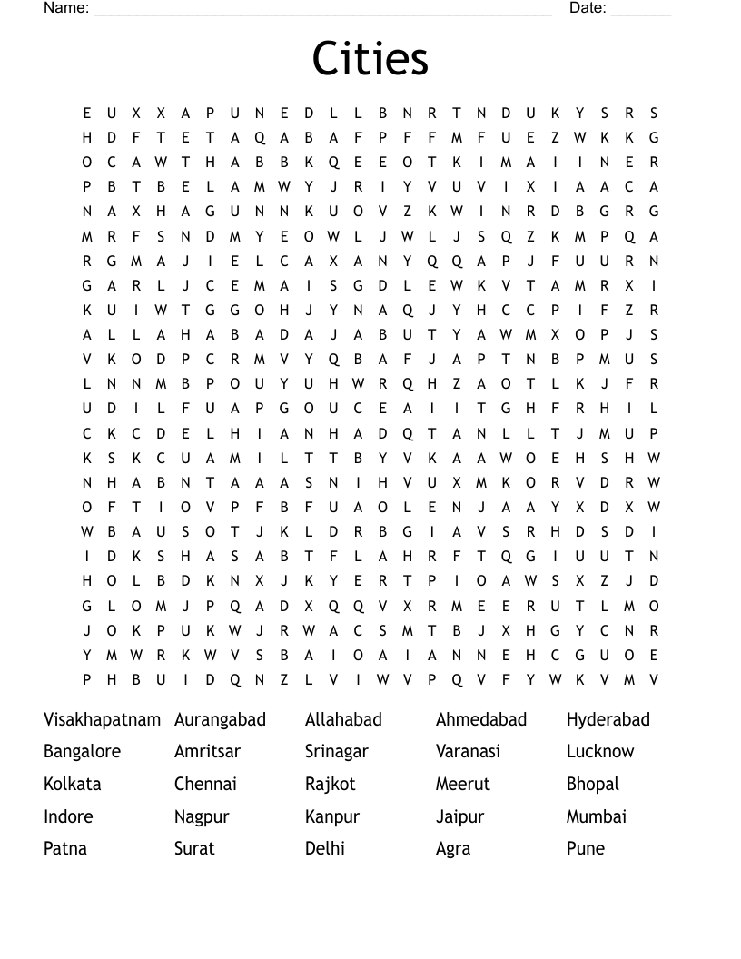 Cities Word Search