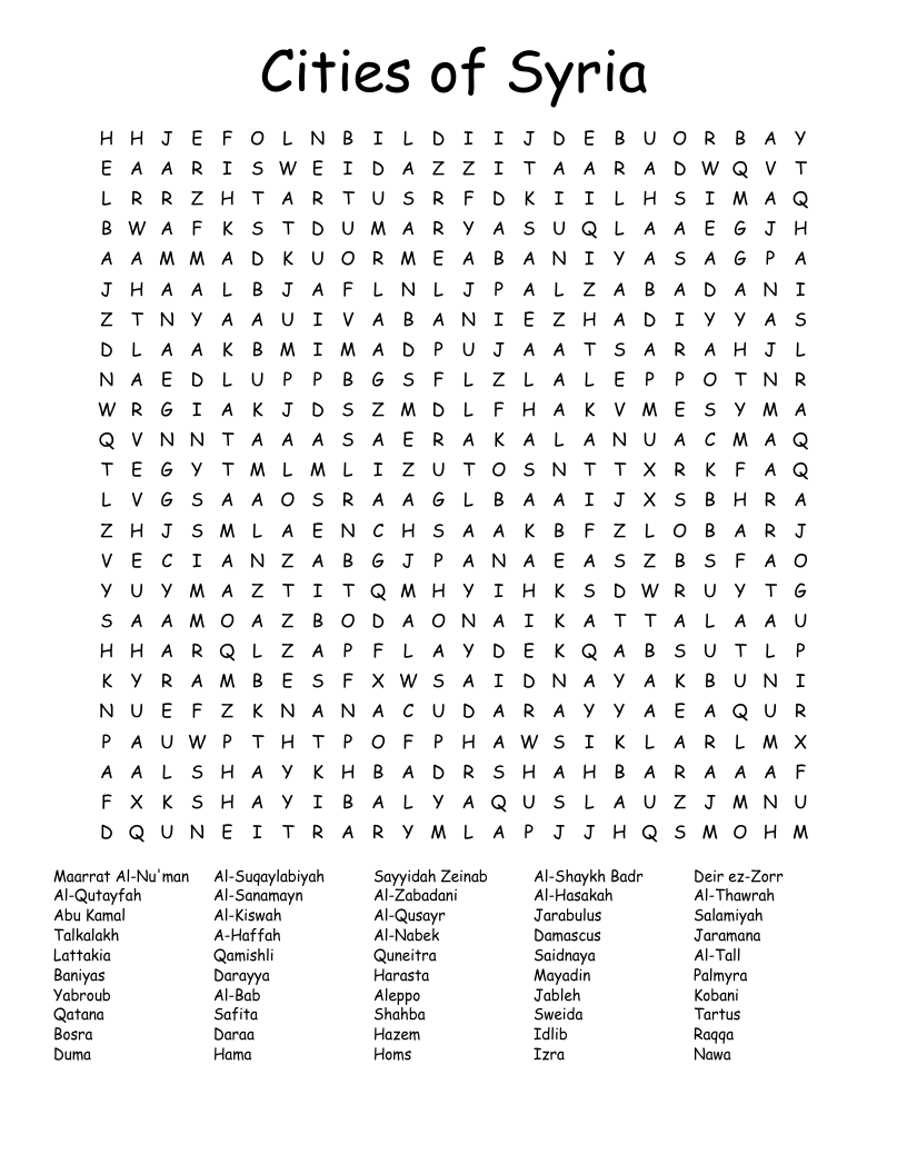 Cities  of Syria  Word Search