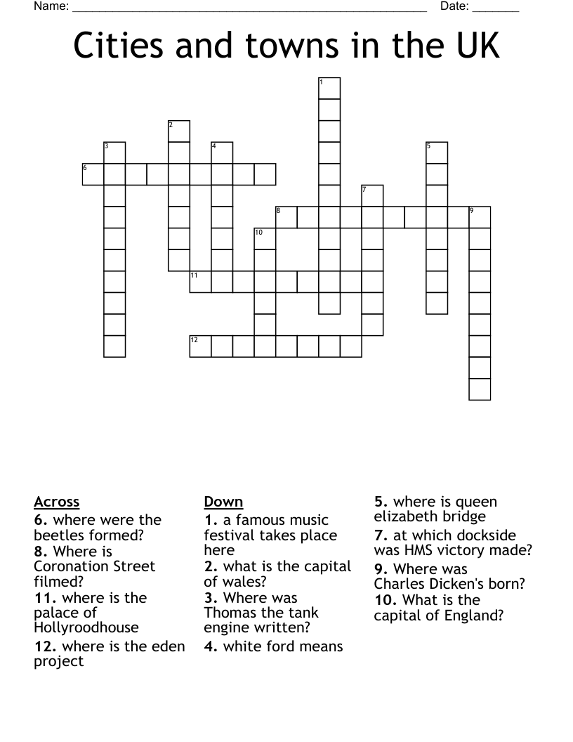 Cities and towns in the UK Crossword