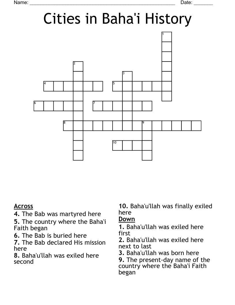 Cities in Baha'i History Crossword