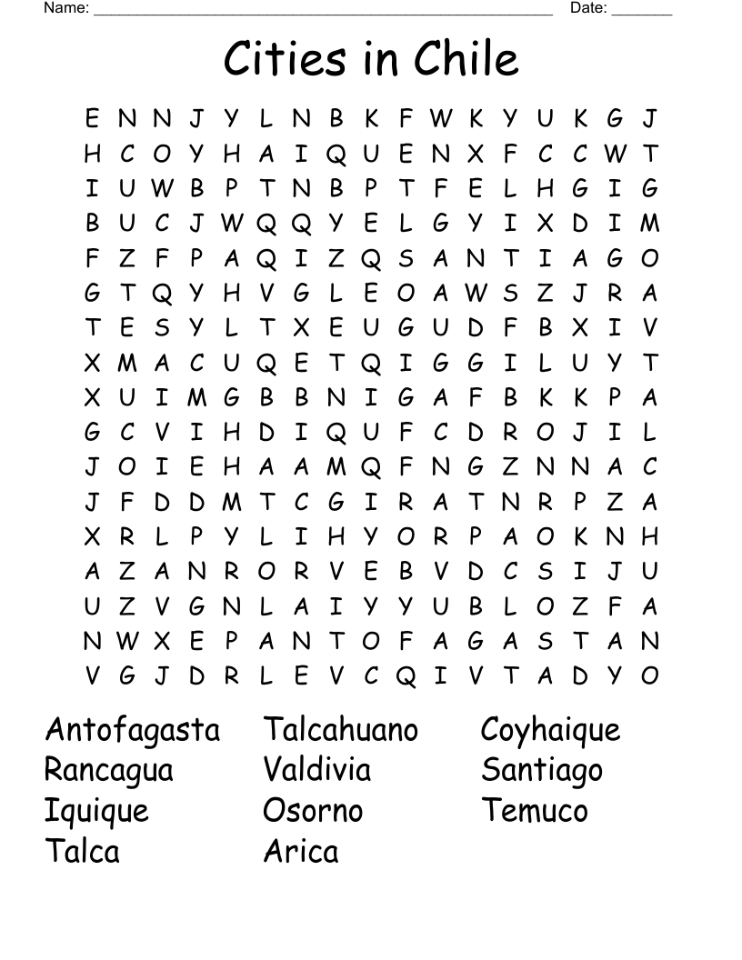 Cities in Chile Word Search