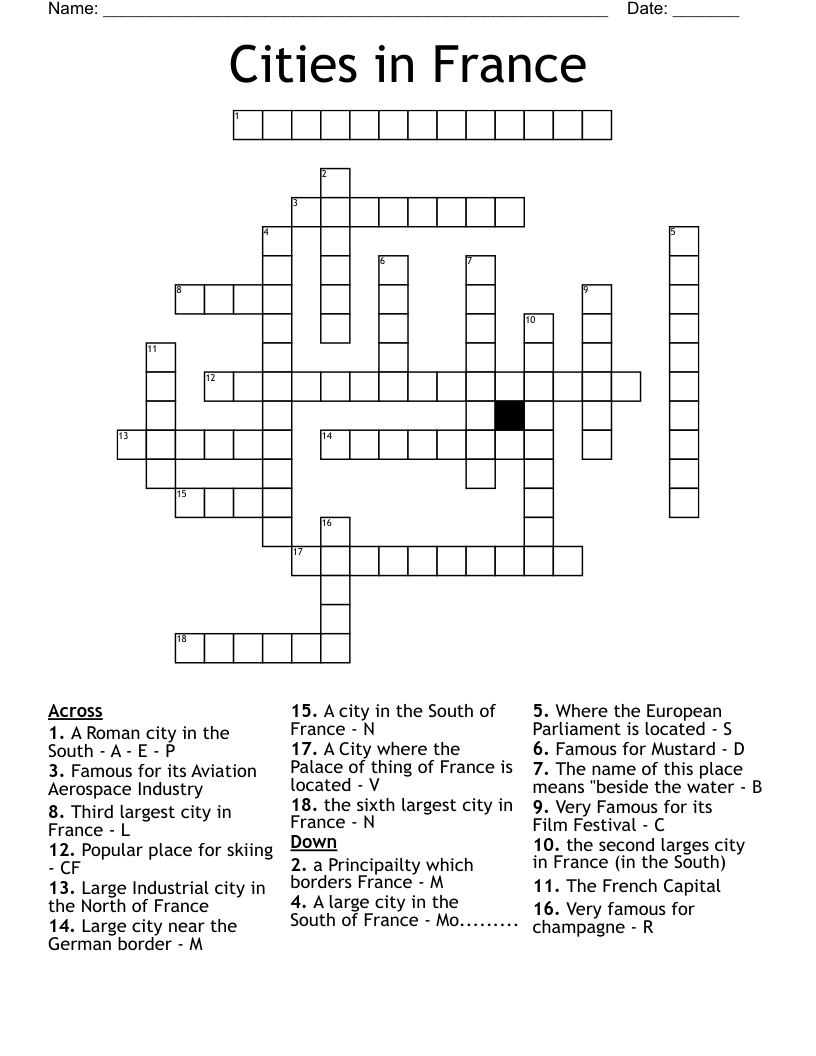 Cities in France Crossword