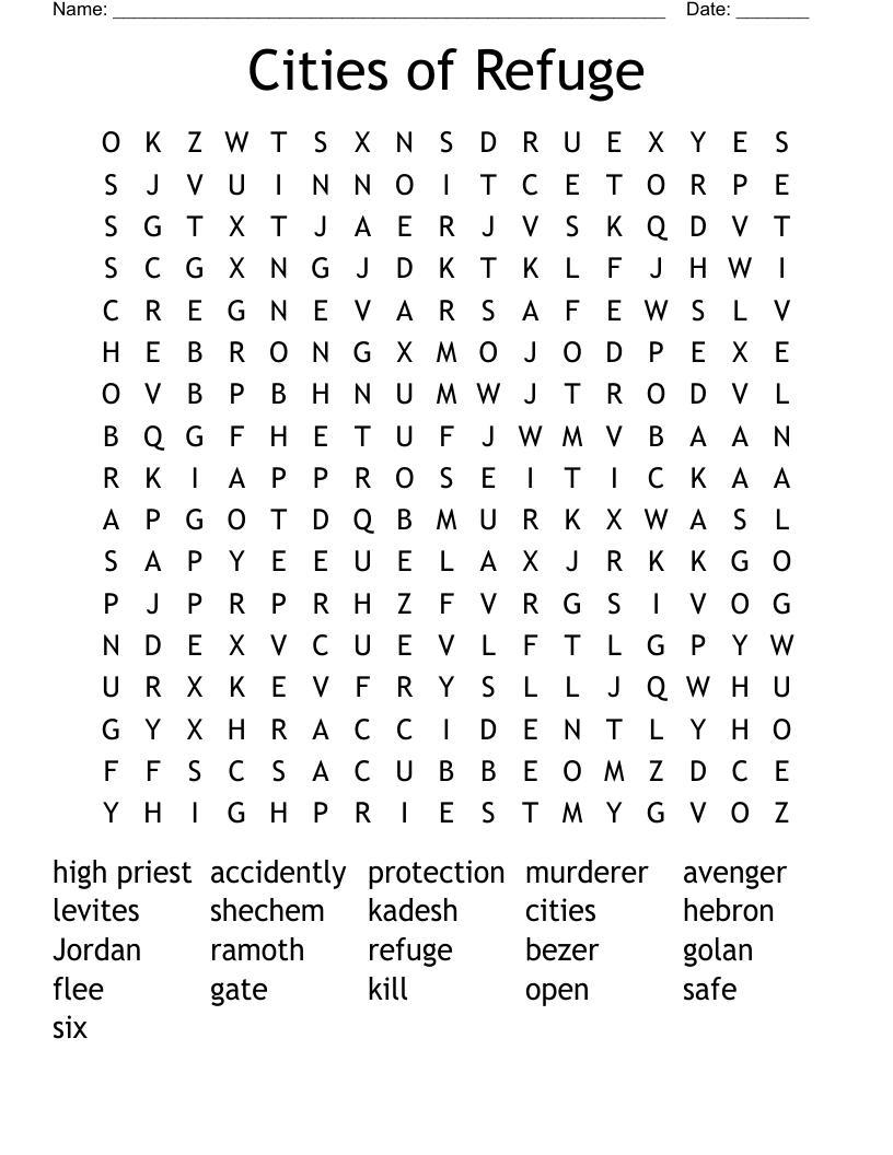 Cities of Refuge Word Search