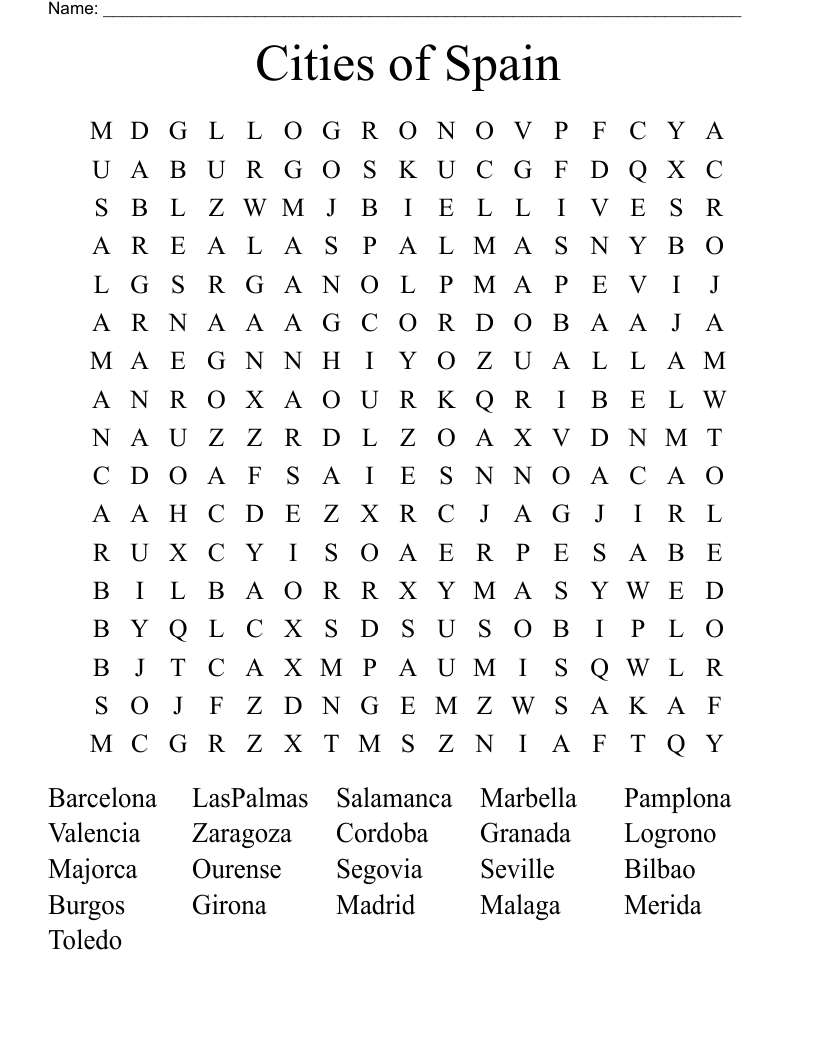 Cities of Spain Word Search