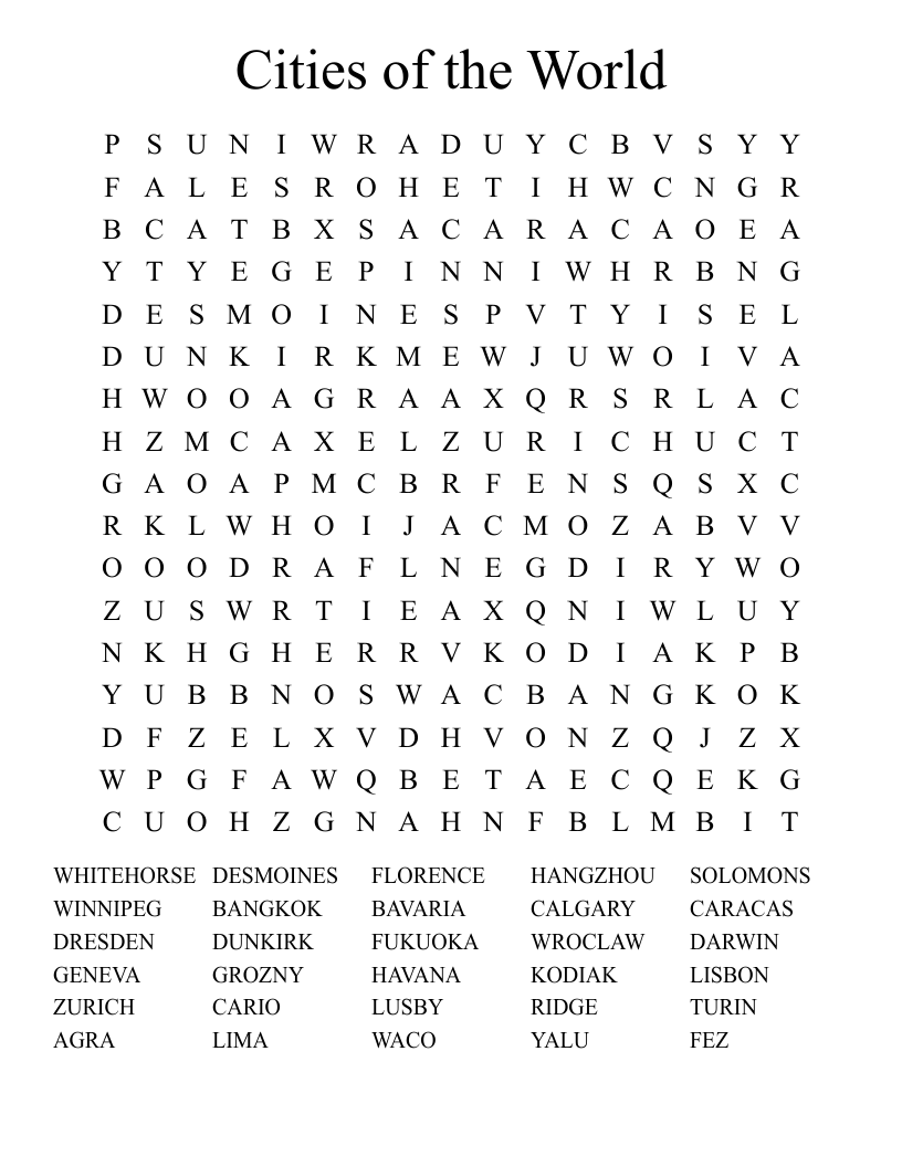 Cities of the World Word Search