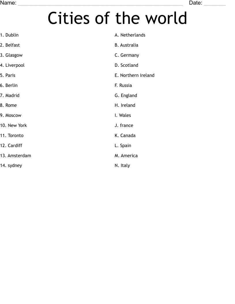 Cities of the world Worksheet