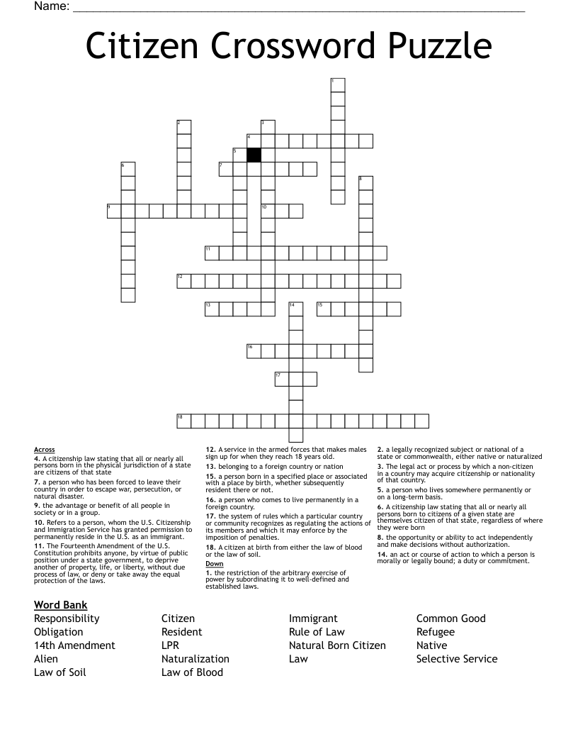 Citizen Crossword Puzzle