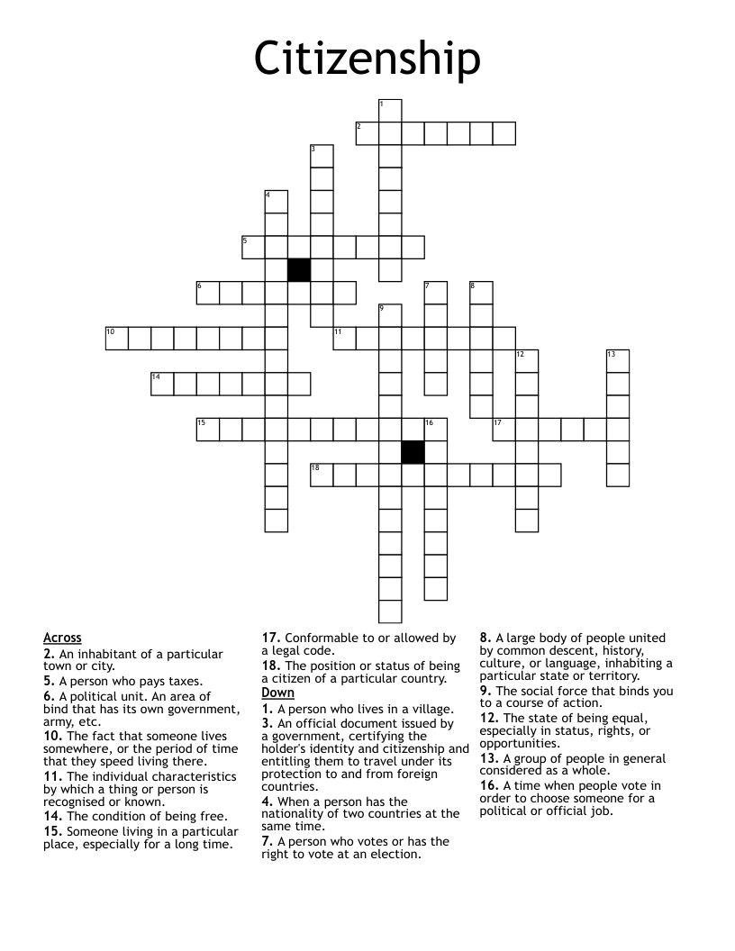 Citizenship Crossword