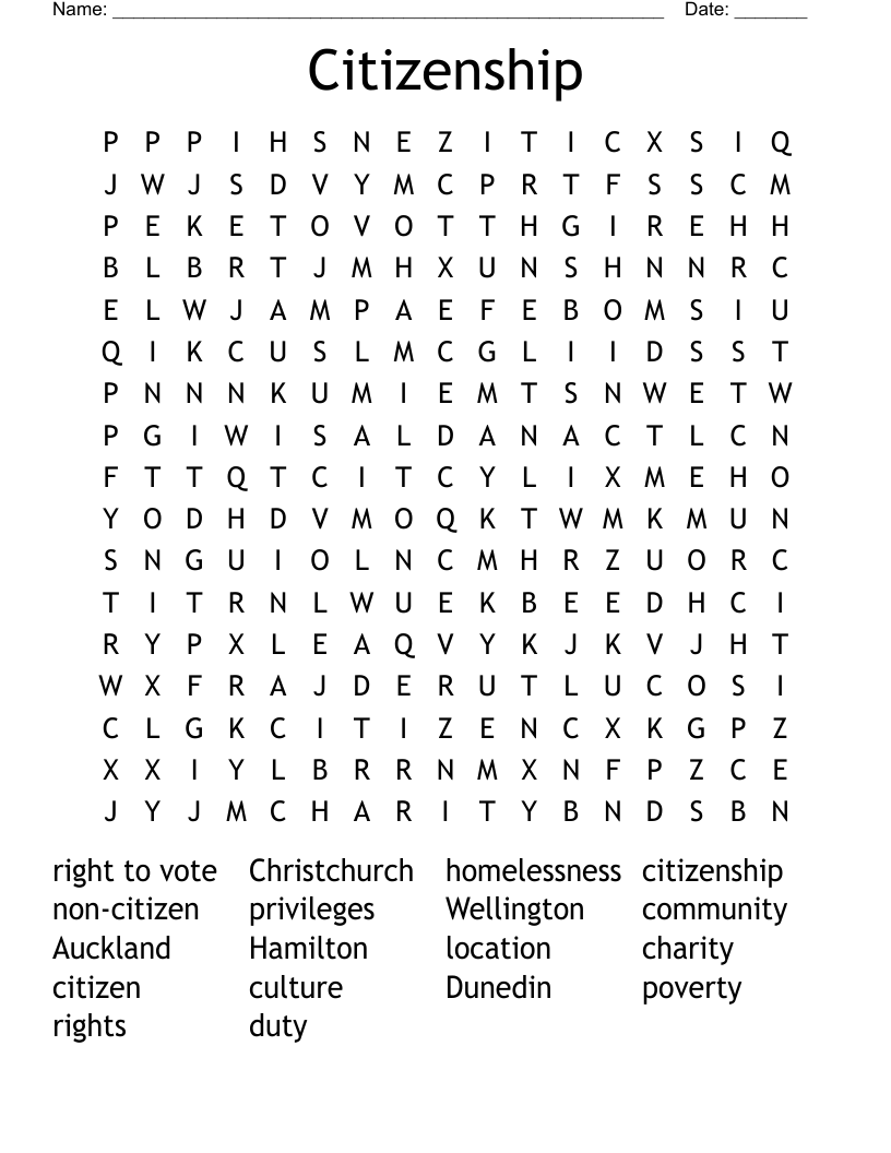 Citizenship Word Search