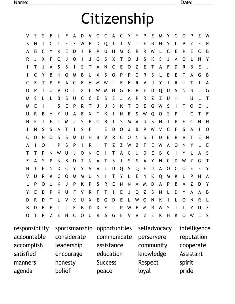 Citizenship Word Search