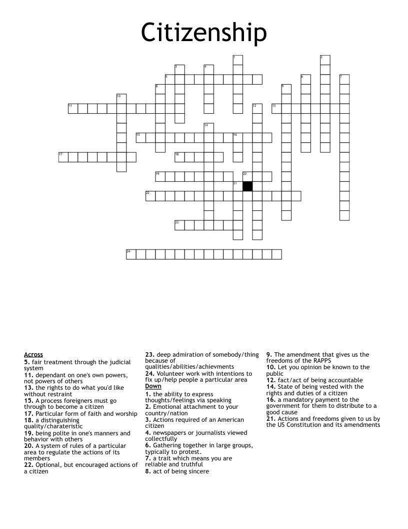 Citizenship Crossword