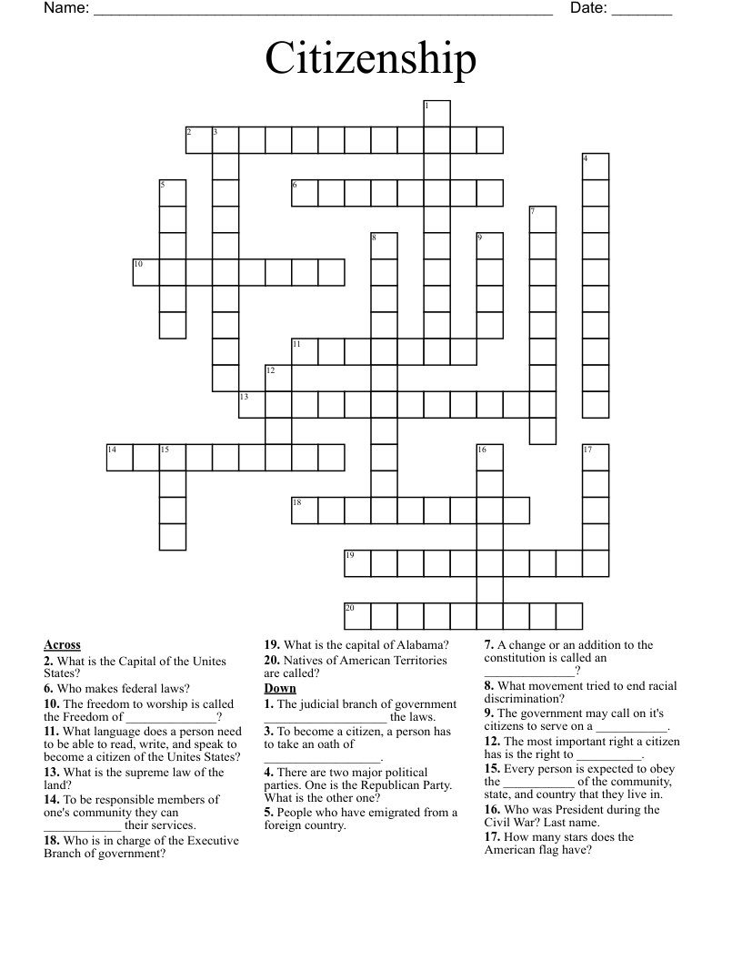 Citizenship Crossword