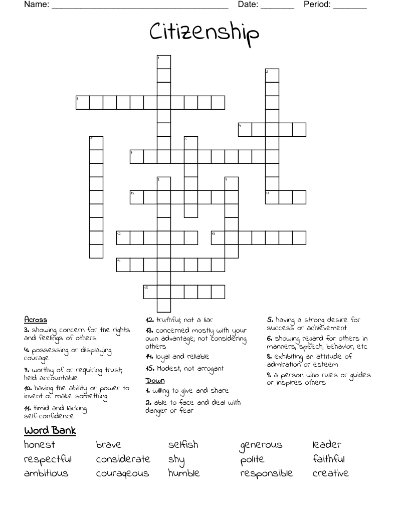 Citizenship Crossword