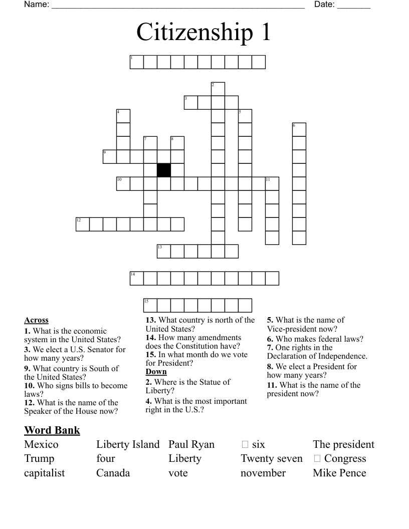 Citizenship 1 Crossword