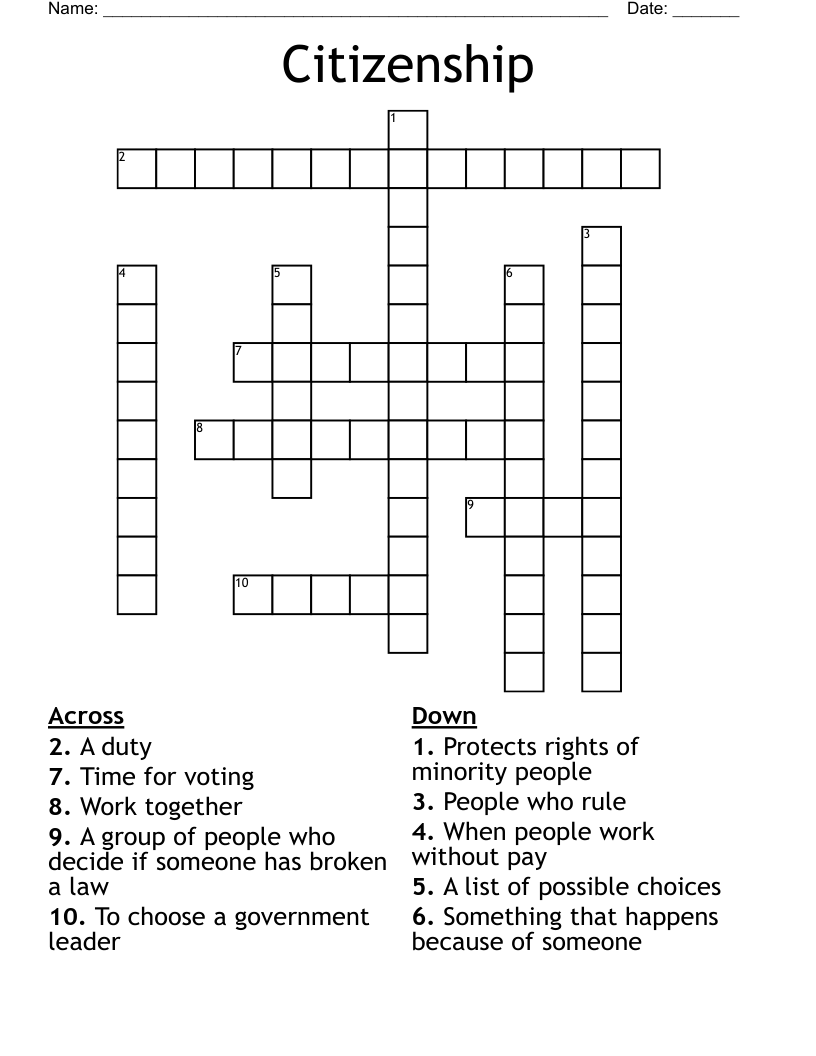 Citizenship Crossword