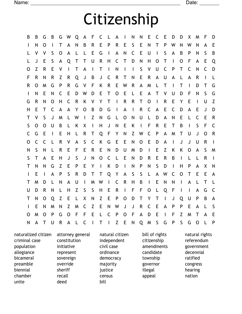 Citizenship Word Search