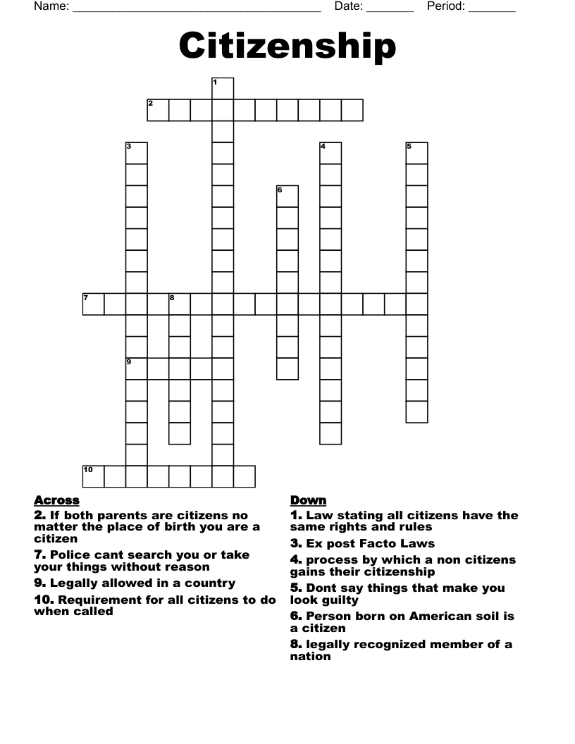 Citizenship Crossword