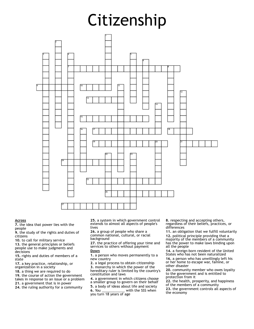 Citizenship Crossword