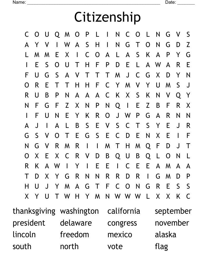Citizenship Word Search