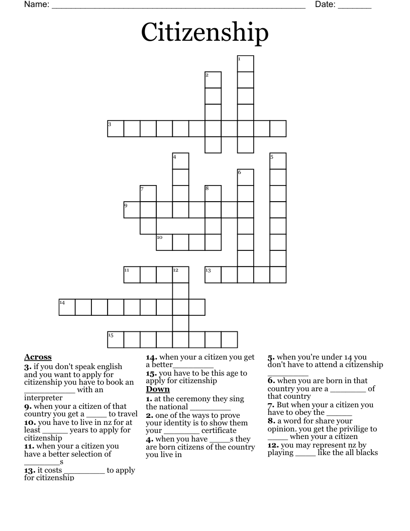 Citizenship Crossword