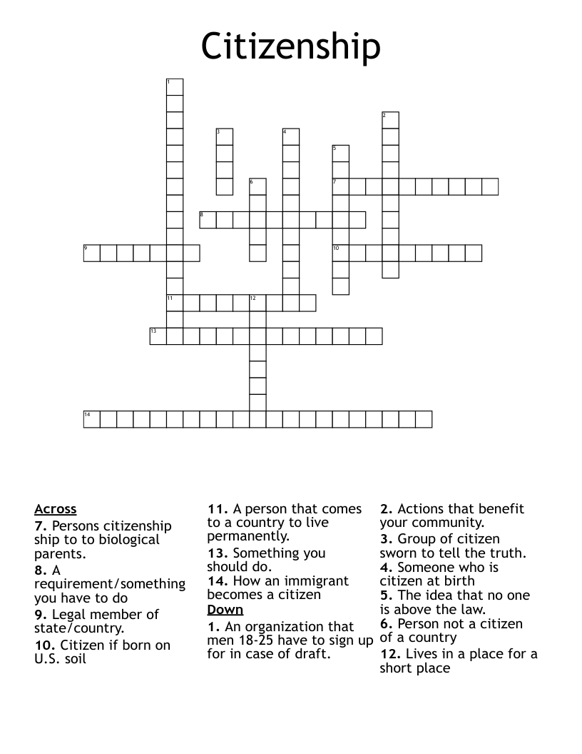 Citizenship Crossword
