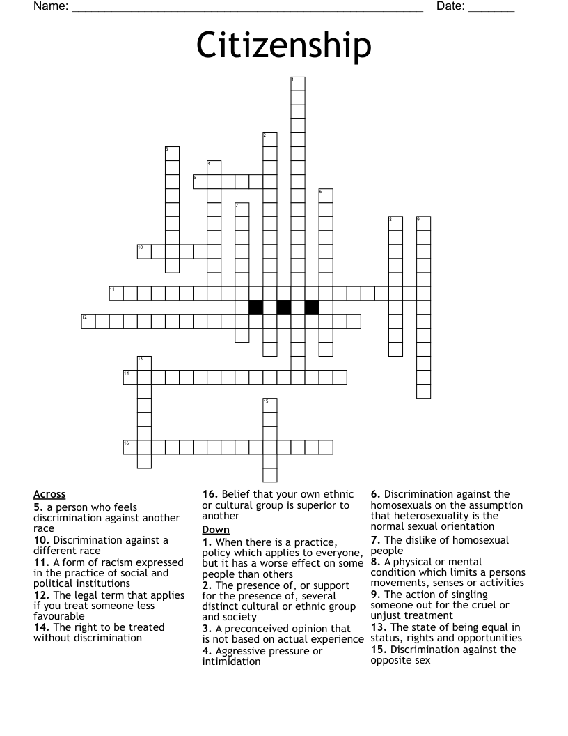 Citizenship Crossword