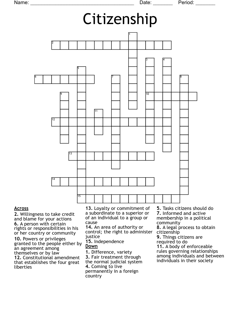 Citizenship Crossword