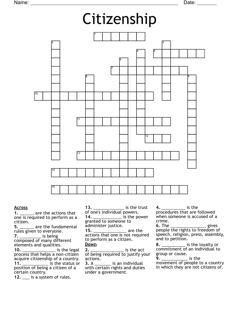 Citizenship Crossword