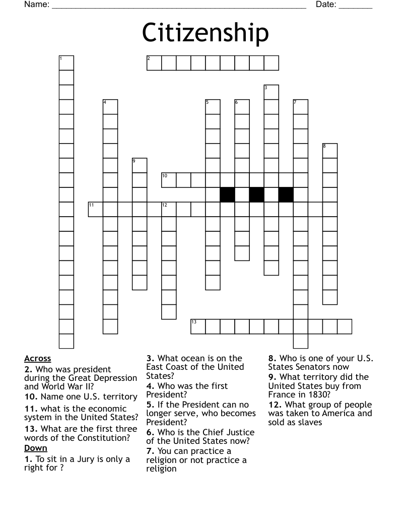Citizenship Crossword