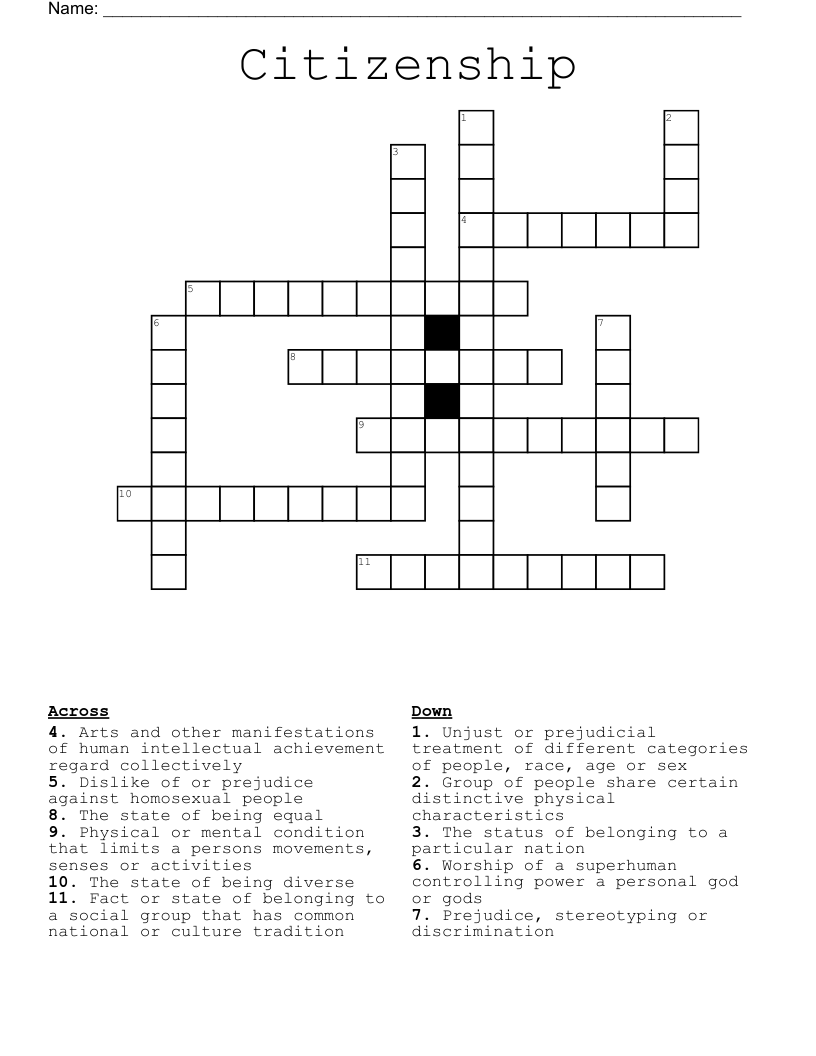 Citizenship Crossword