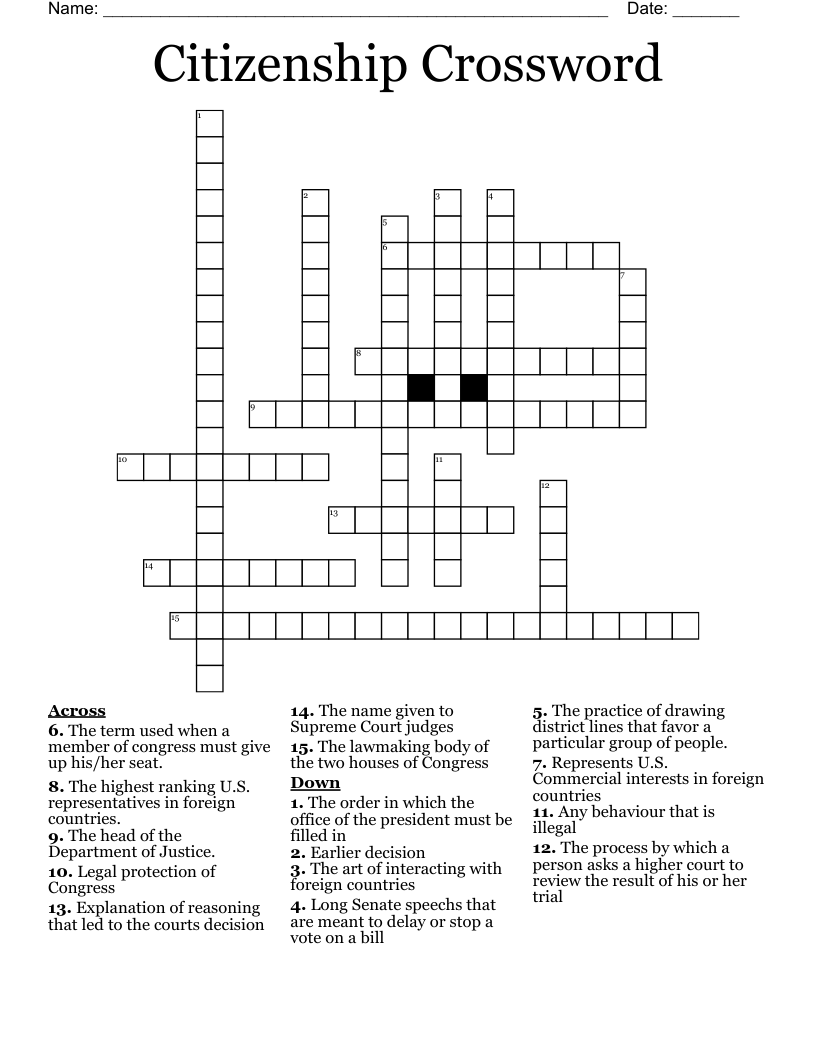Citizenship Crossword