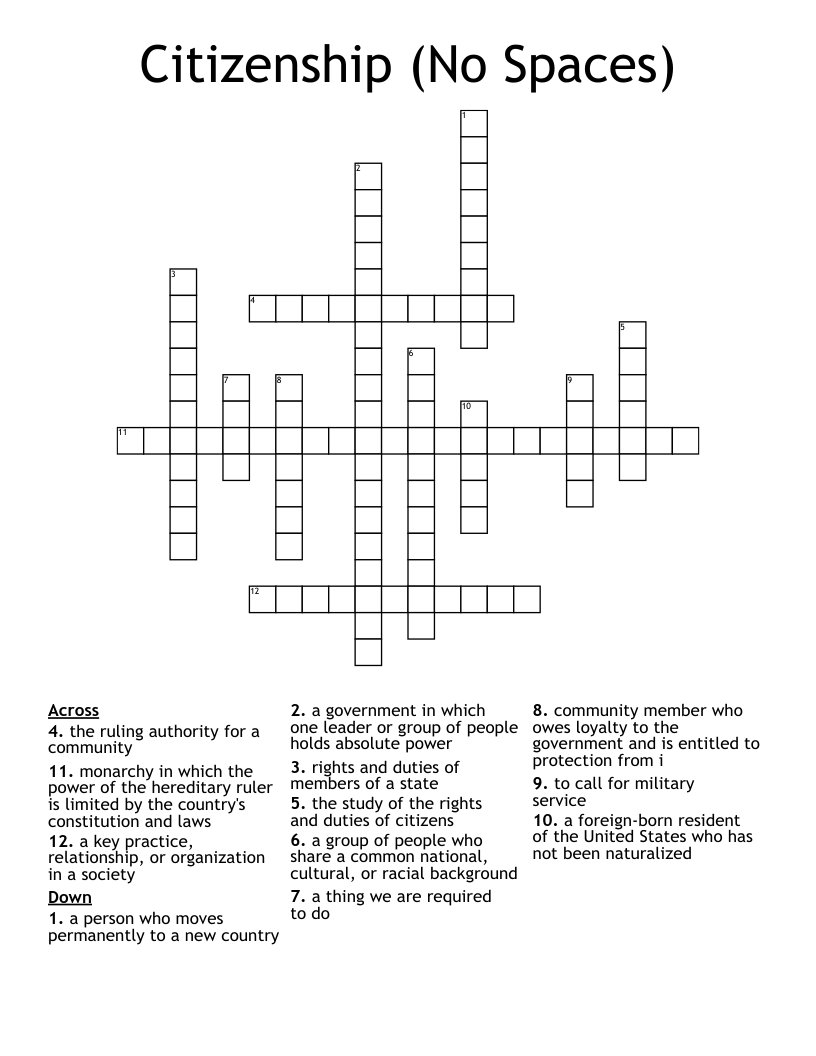 Citizenship (No Spaces) Crossword