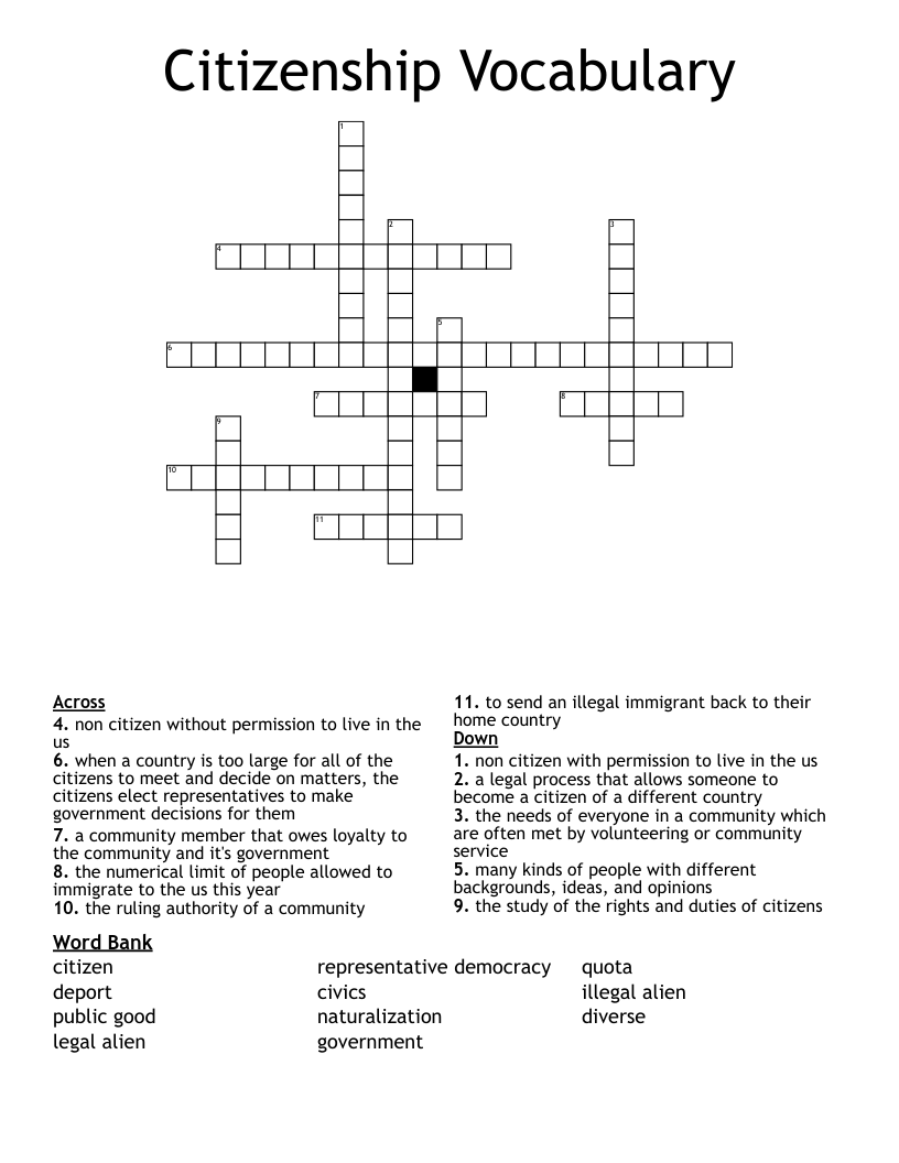 Citizenship Vocabulary Crossword