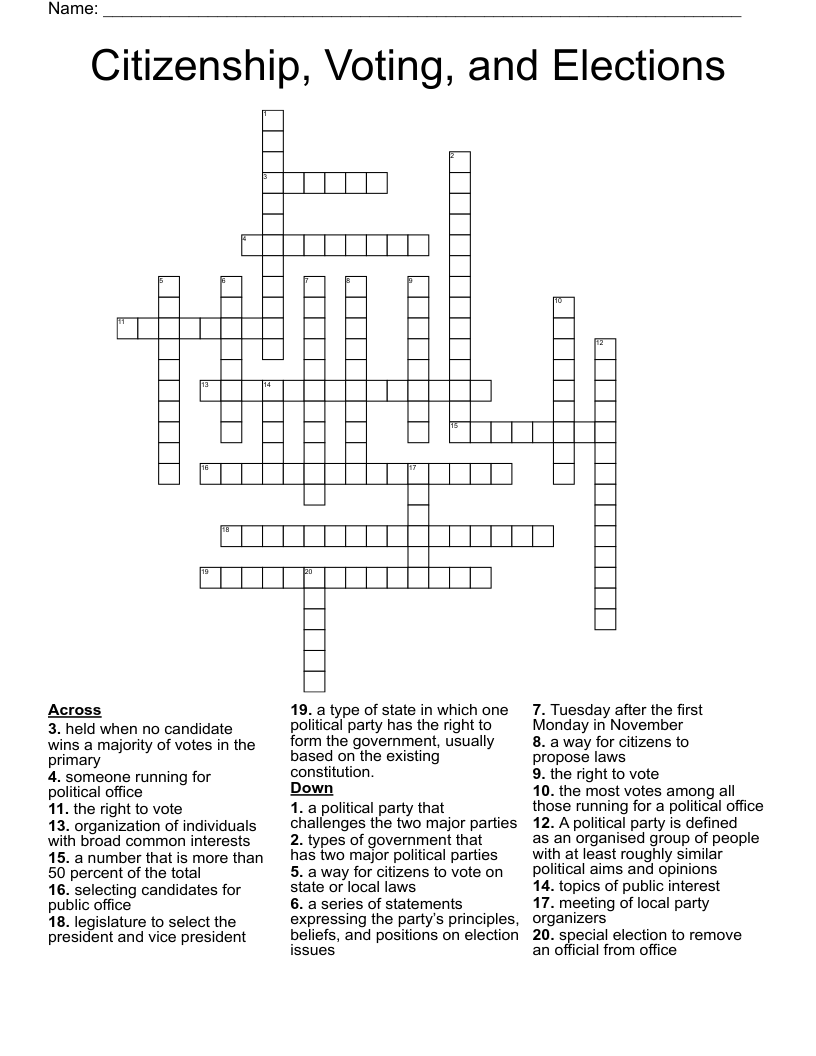 Citizenship, Voting, and Elections  Crossword