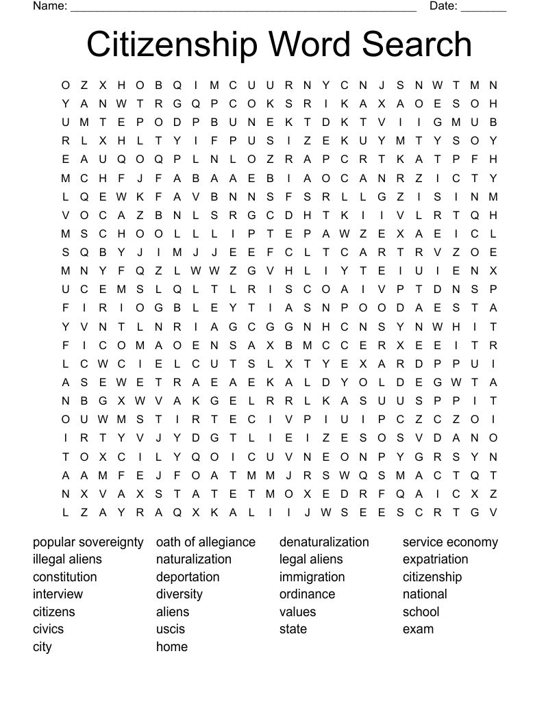 Citizenship Word Search