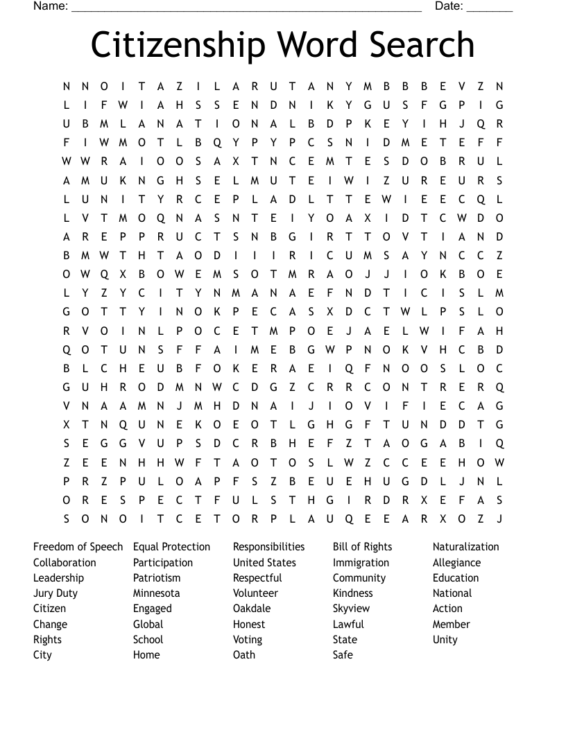 Citizenship Word Search