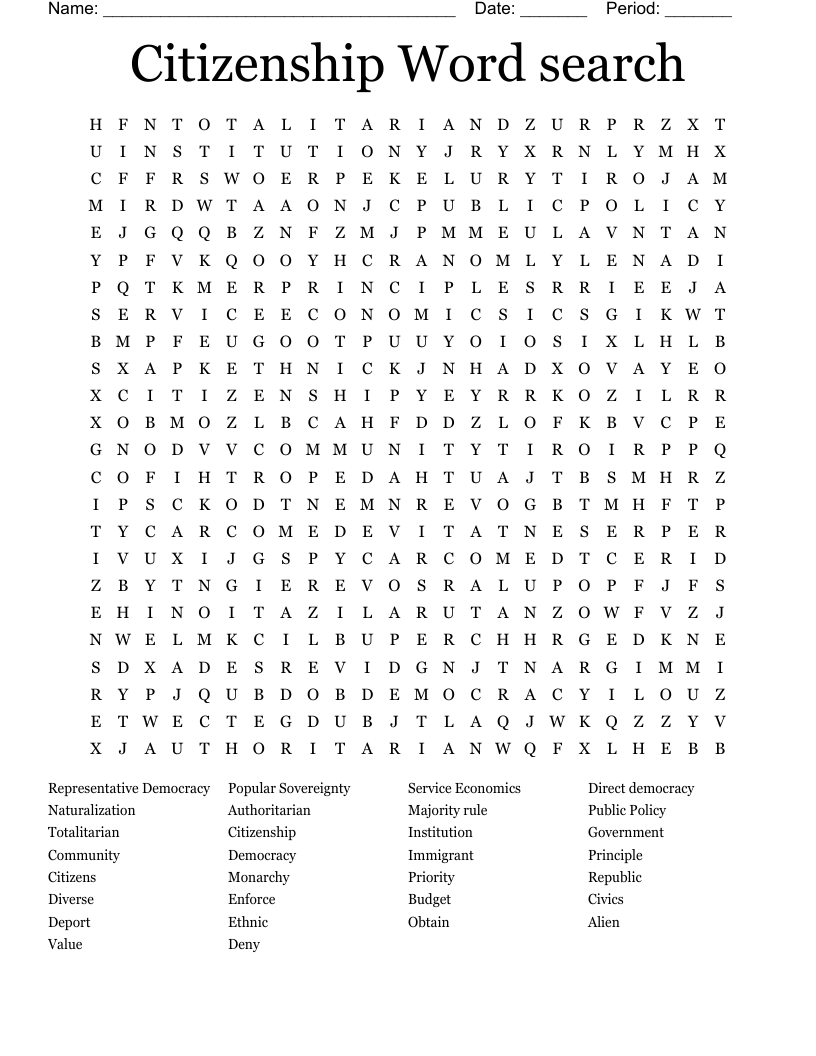 Citizenship Word search
