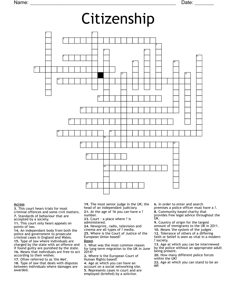 Citizenship  Crossword