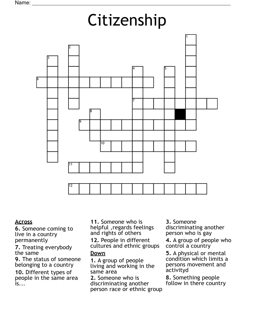 Citizenship  Crossword