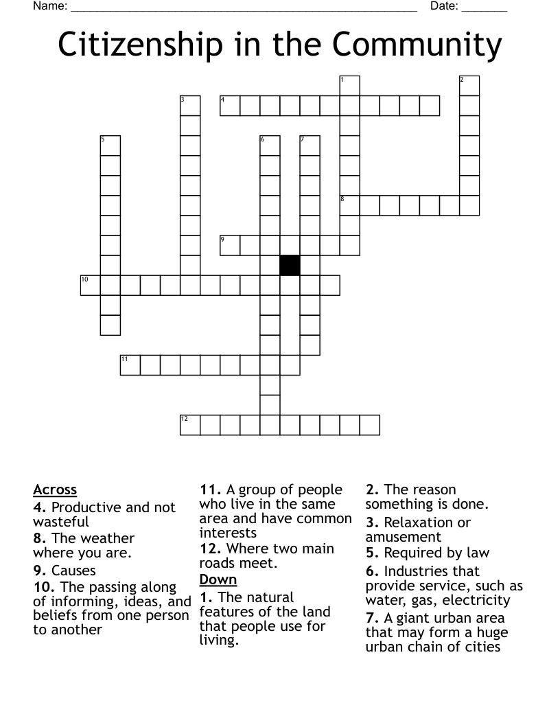 Citizenship in the Community Crossword