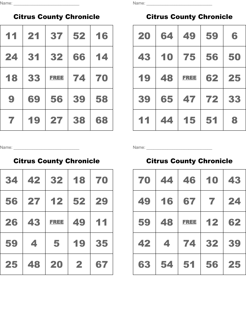 Citrus County Chronicle Bingo Cards