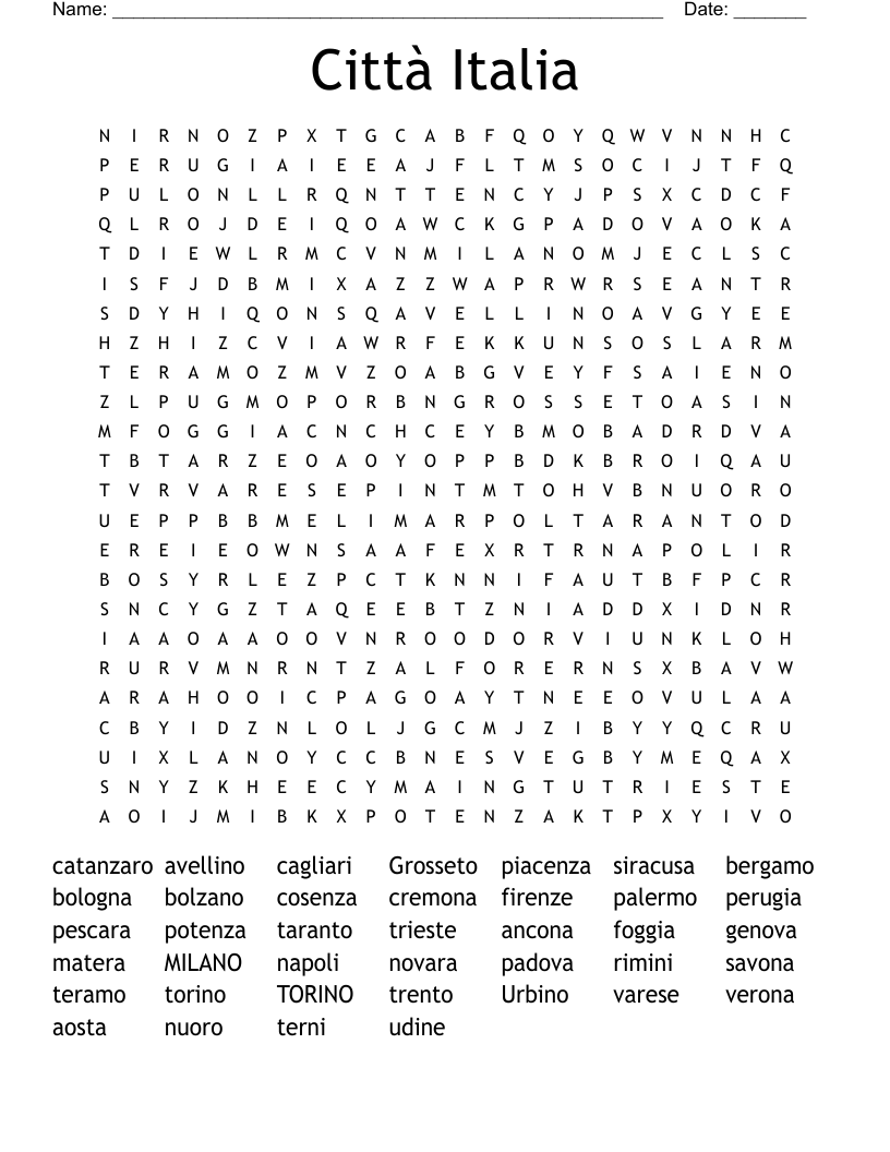 Città Italia Word Search