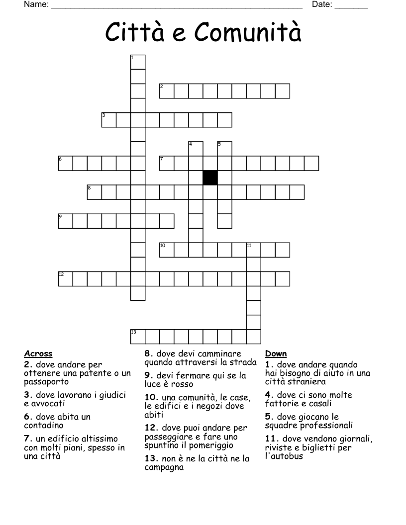 Città e Comunità Crossword