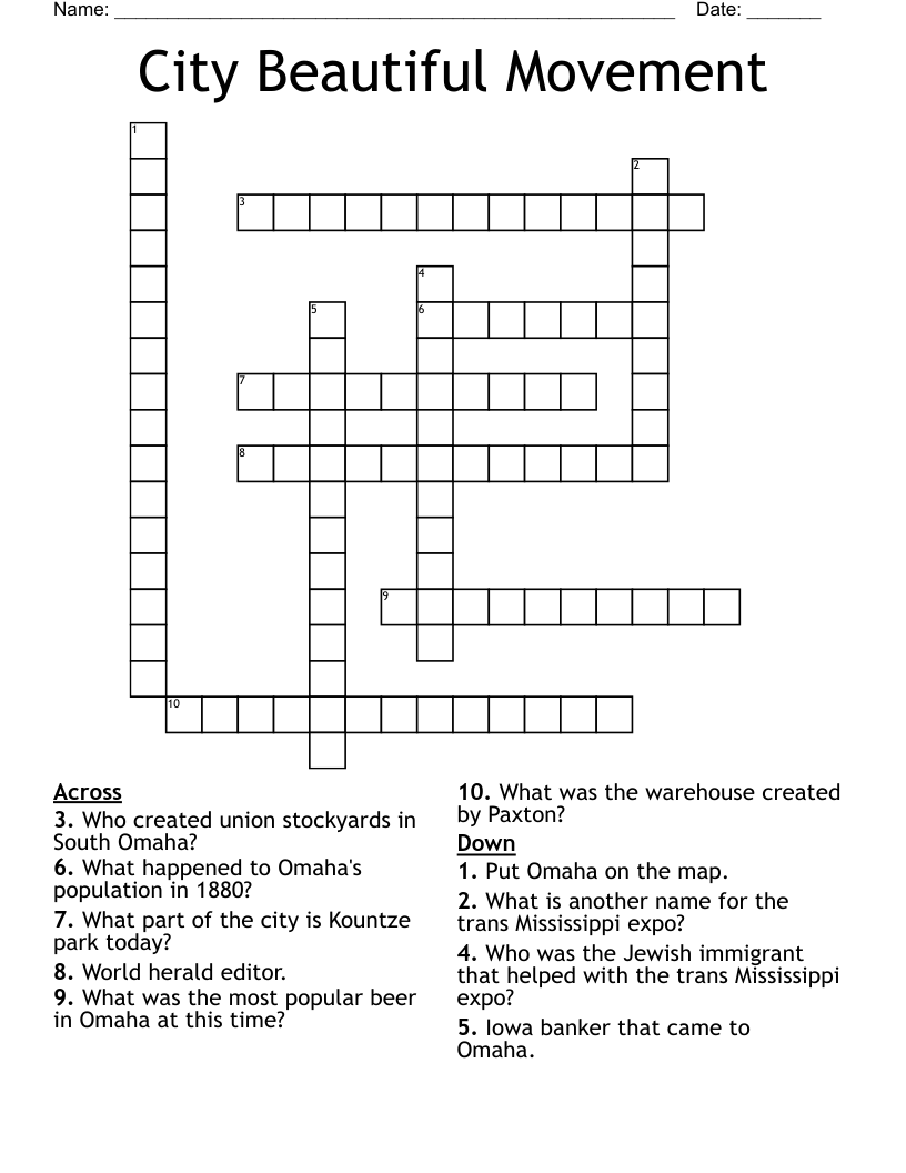 City Beautiful Movement Crossword