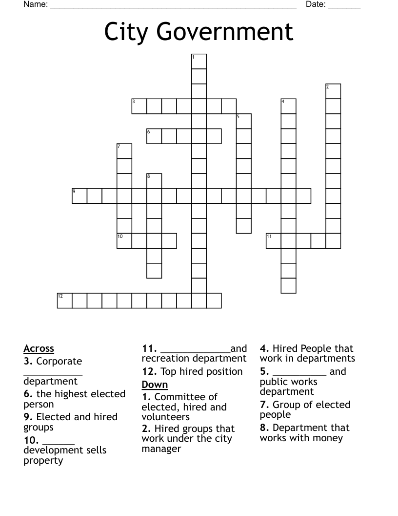 City Government  Crossword
