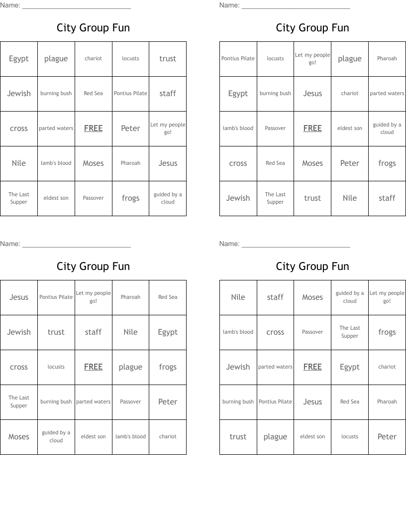 City Group Fun Bingo Cards