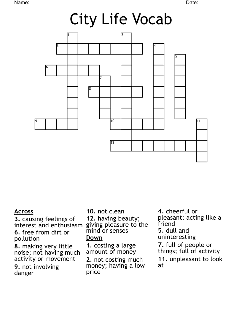 City Life Vocab Crossword